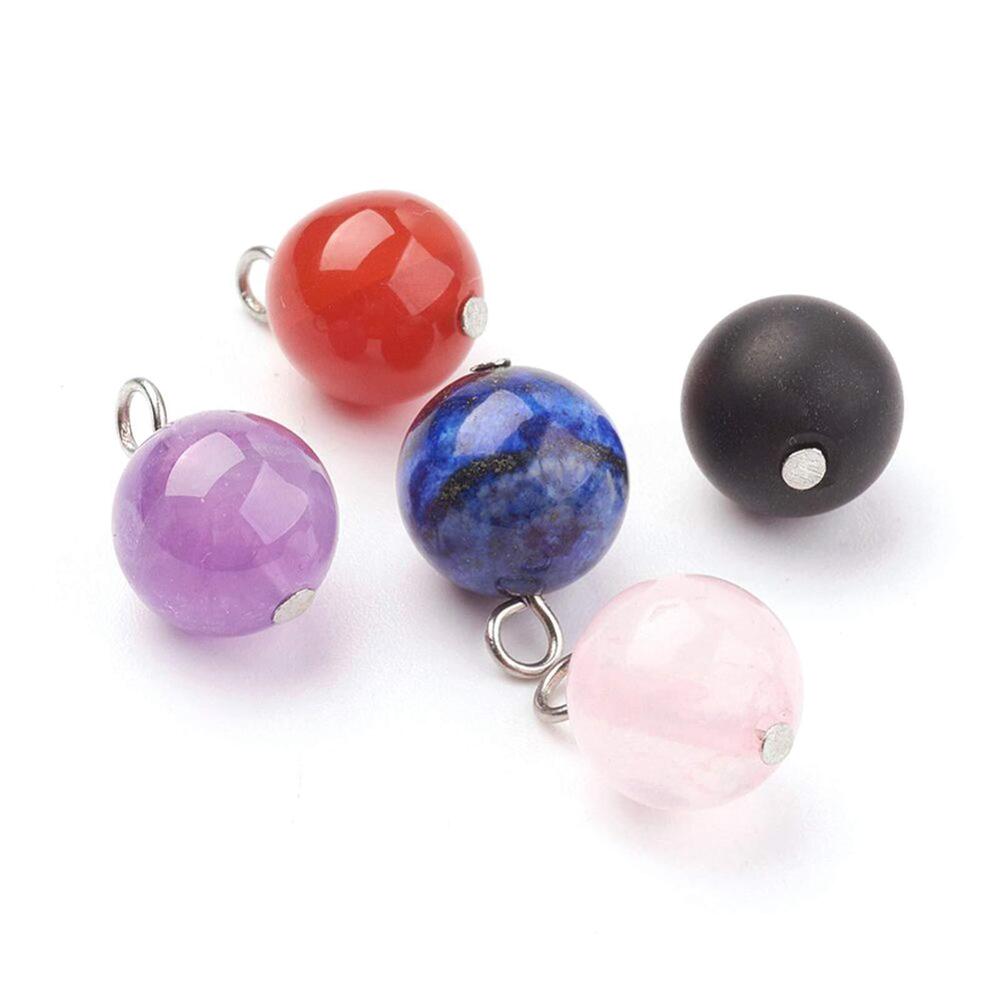 3855 100Pcs Round Stone Charms Natural Gemstone Pendants Crystal Chakra